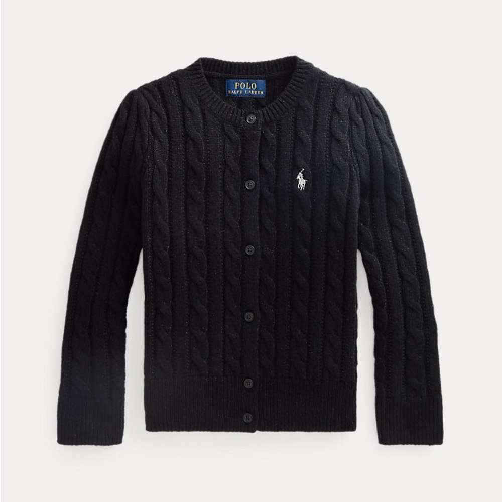 Polo by Ralph Lauren Metallic Black Cable-Knit Button Cardigan Sweater
